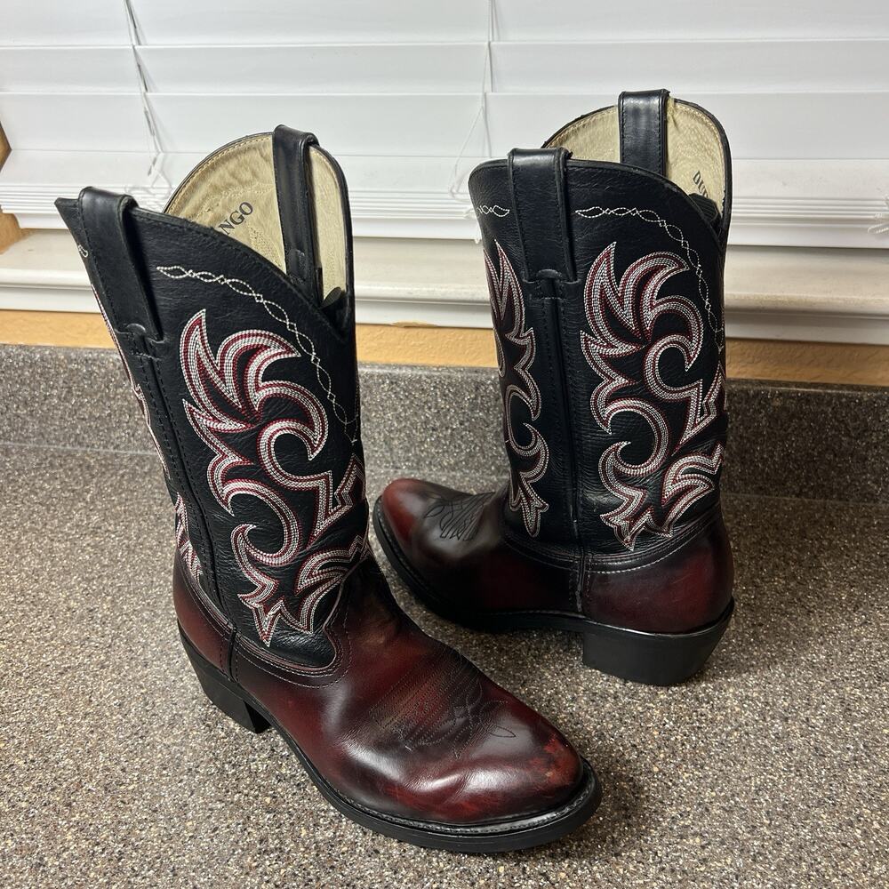 Durango Burgundy Embroidered Oiled Leather Cowboy Western Riding Boots Mens 8 EE
